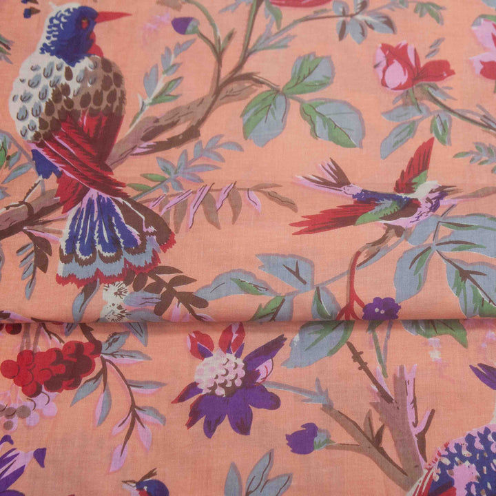 Indian Block Print Cotton - Birds - Desert Sand