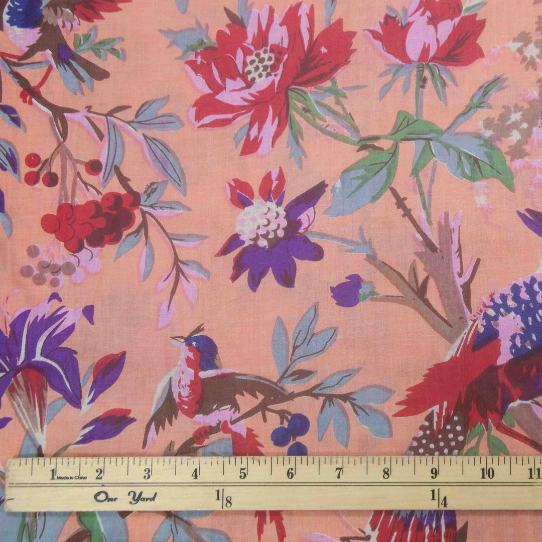 Indian Block Print Cotton - Birds - Desert Sand