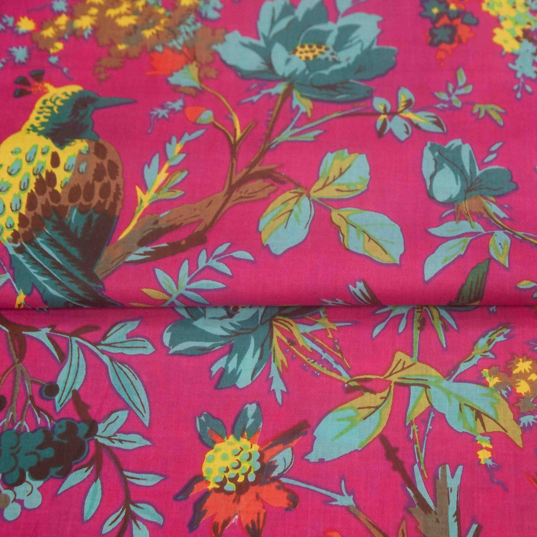 Indian Block Print Cotton - Birds - Queen Pink