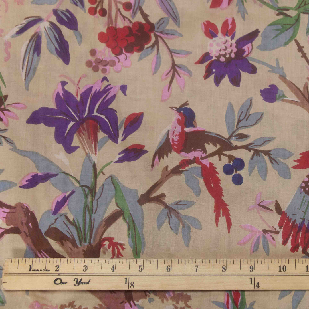 Indian Block Print Cotton - Birds - Tan
