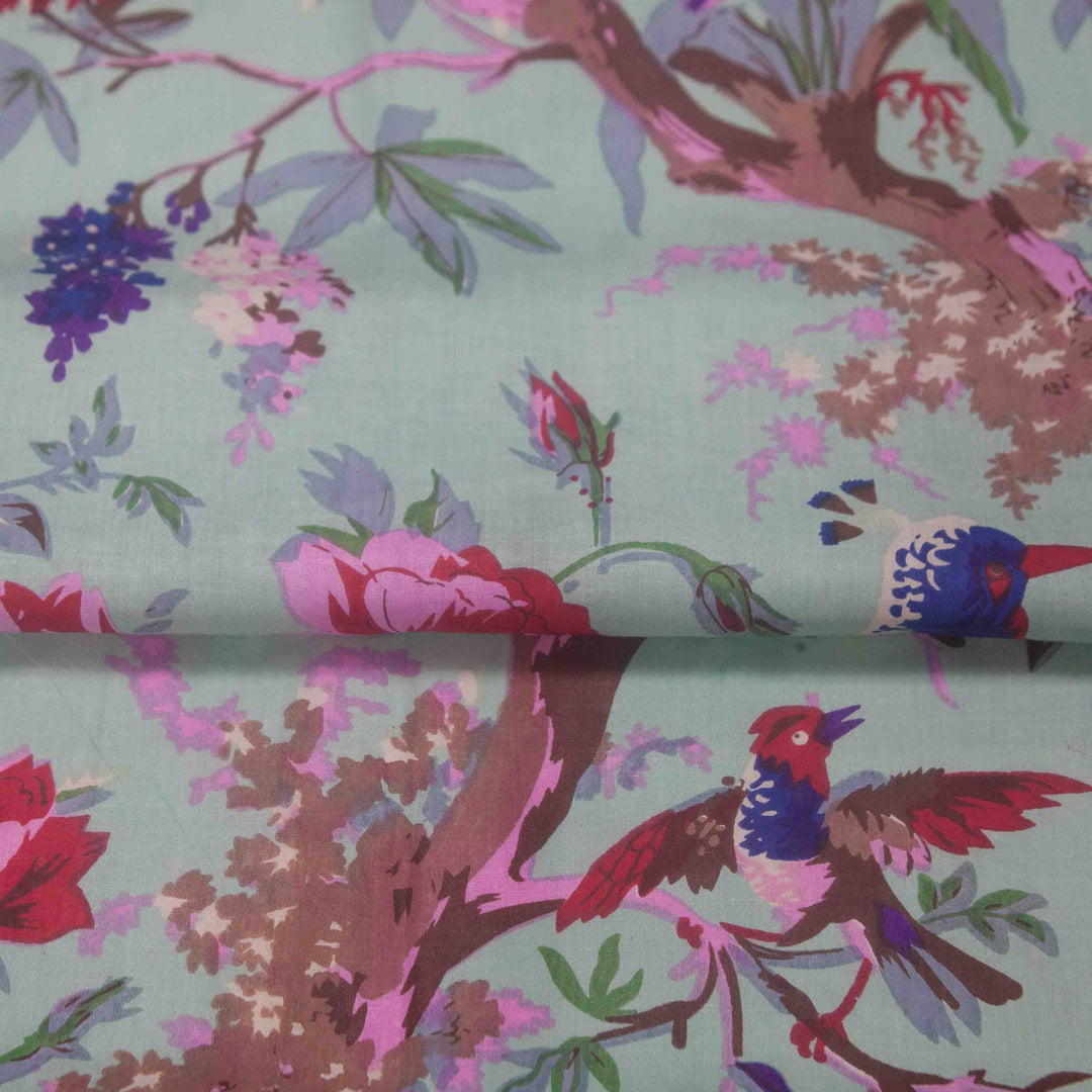 Indian Block Print Cotton - Birds - Beau Blue