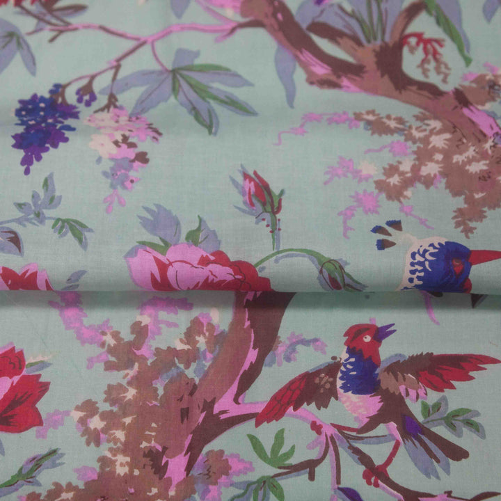 Indian Block Print Cotton - Birds - Beau Blue