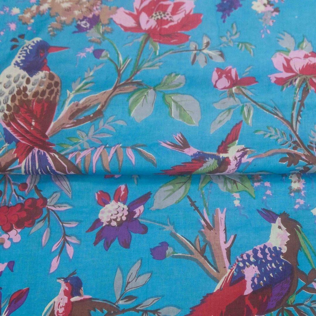 Indian Block Print Cotton - Birds - Teal