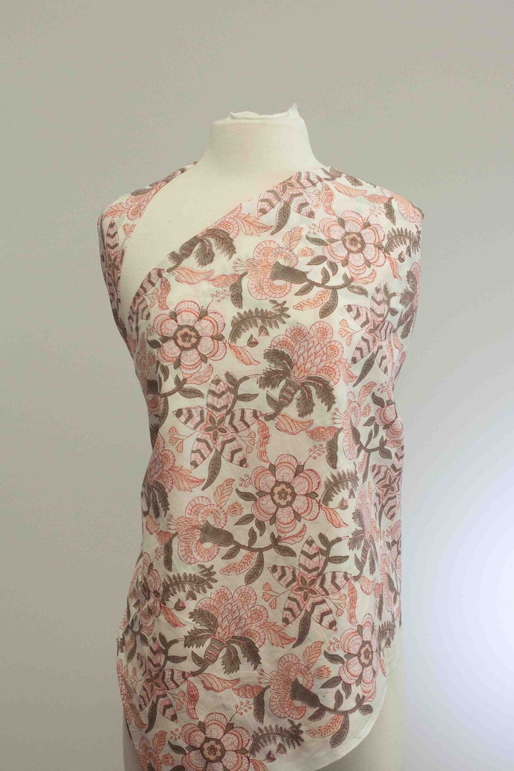 Hand-printed Alma cotton – geometric-inspired tropical floral design for dressmaking