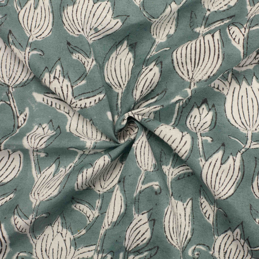 Vintage-inspired cotton fabric with delicate white tulips - lightweight semi-sheer