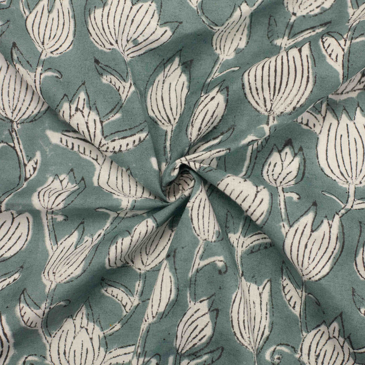 Vintage-inspired cotton fabric with delicate white tulips - lightweight semi-sheer