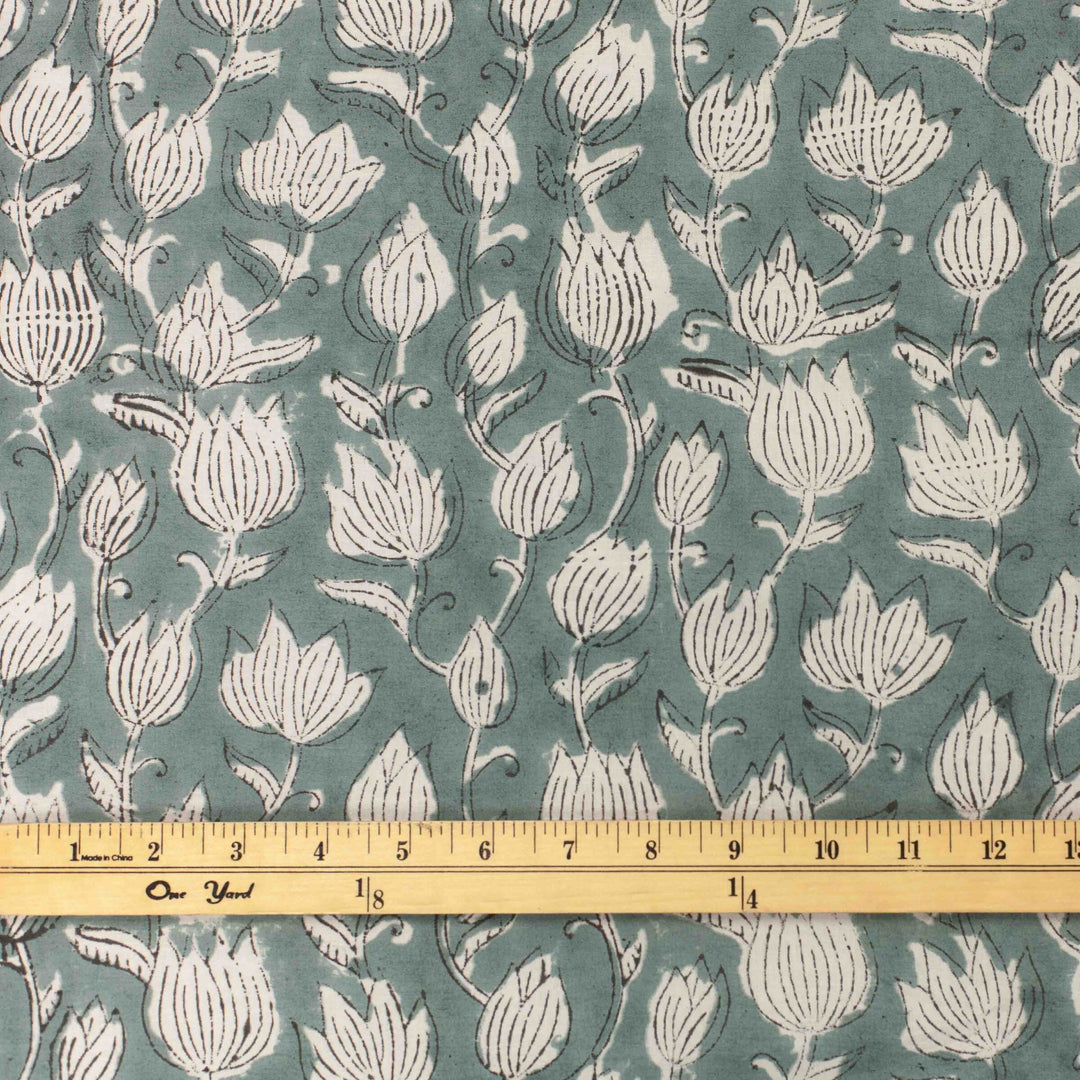 Vintage-inspired cotton fabric with delicate white tulips - lightweight semi-sheer