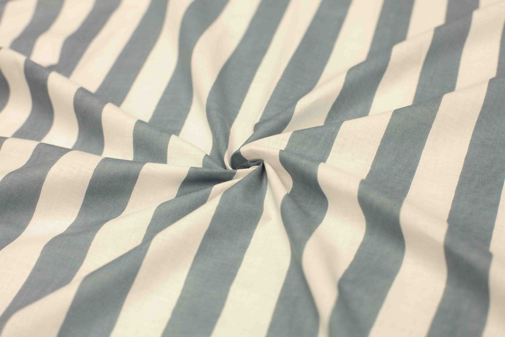 Neutral blue and white striped fabric – semi-translucent, perfect for dresses & pants