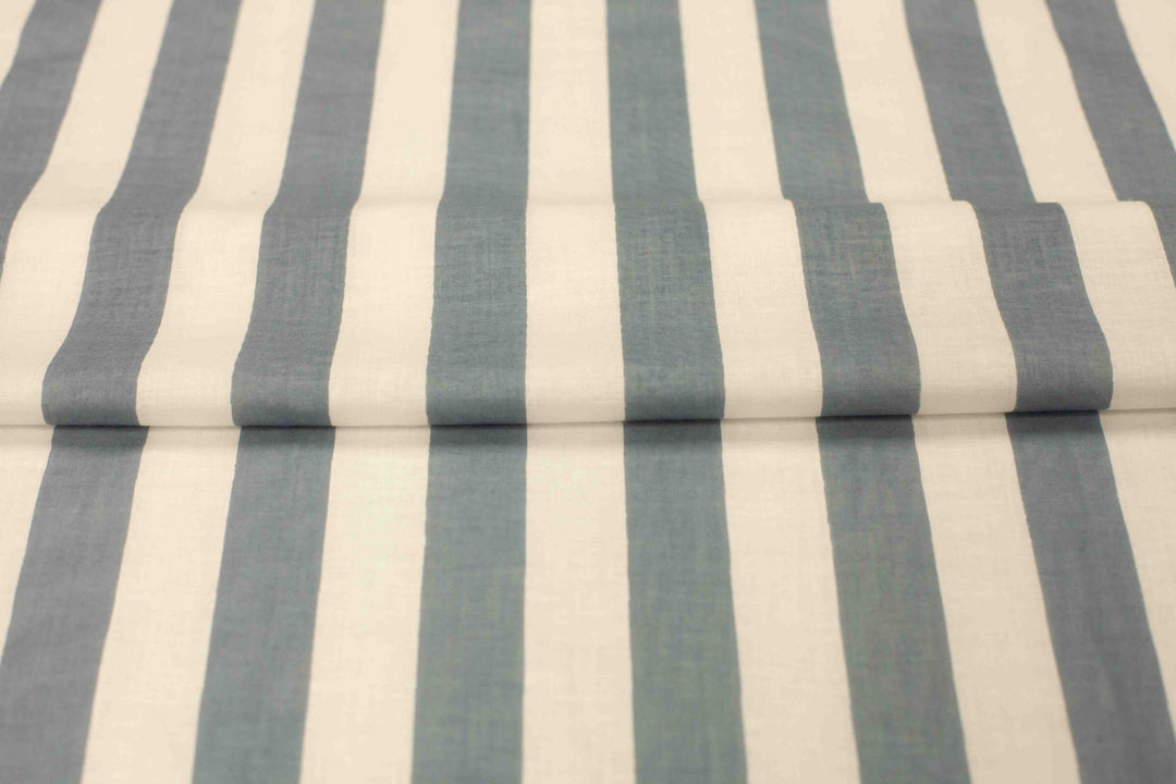 Neutral blue and white striped fabric – semi-translucent, perfect for dresses & pants