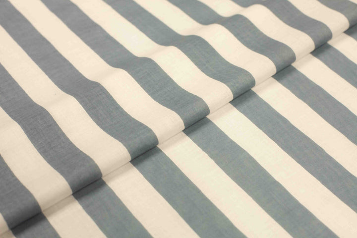 Neutral blue and white striped fabric – semi-translucent, perfect for dresses & pants