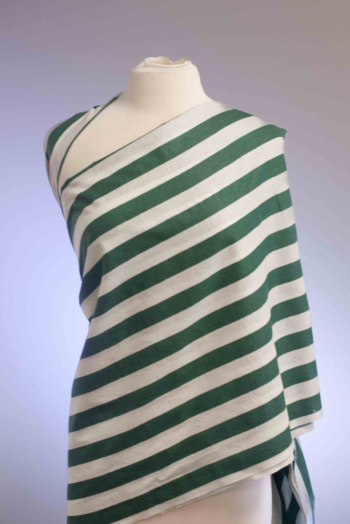 Green and white striped Indian cotton fabric – 100% cotton, 44" wide