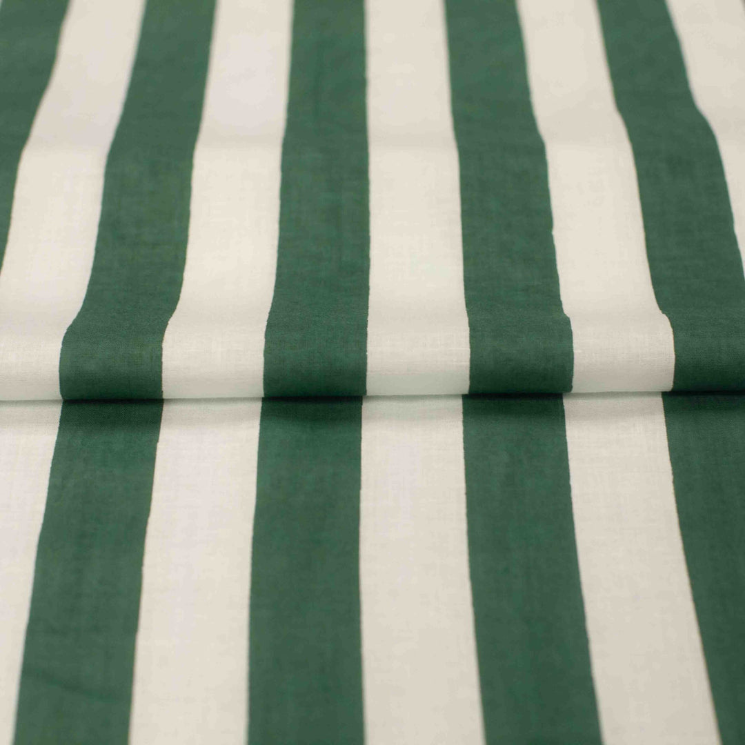 Green and white striped Indian cotton fabric – 100% cotton, 44" wide