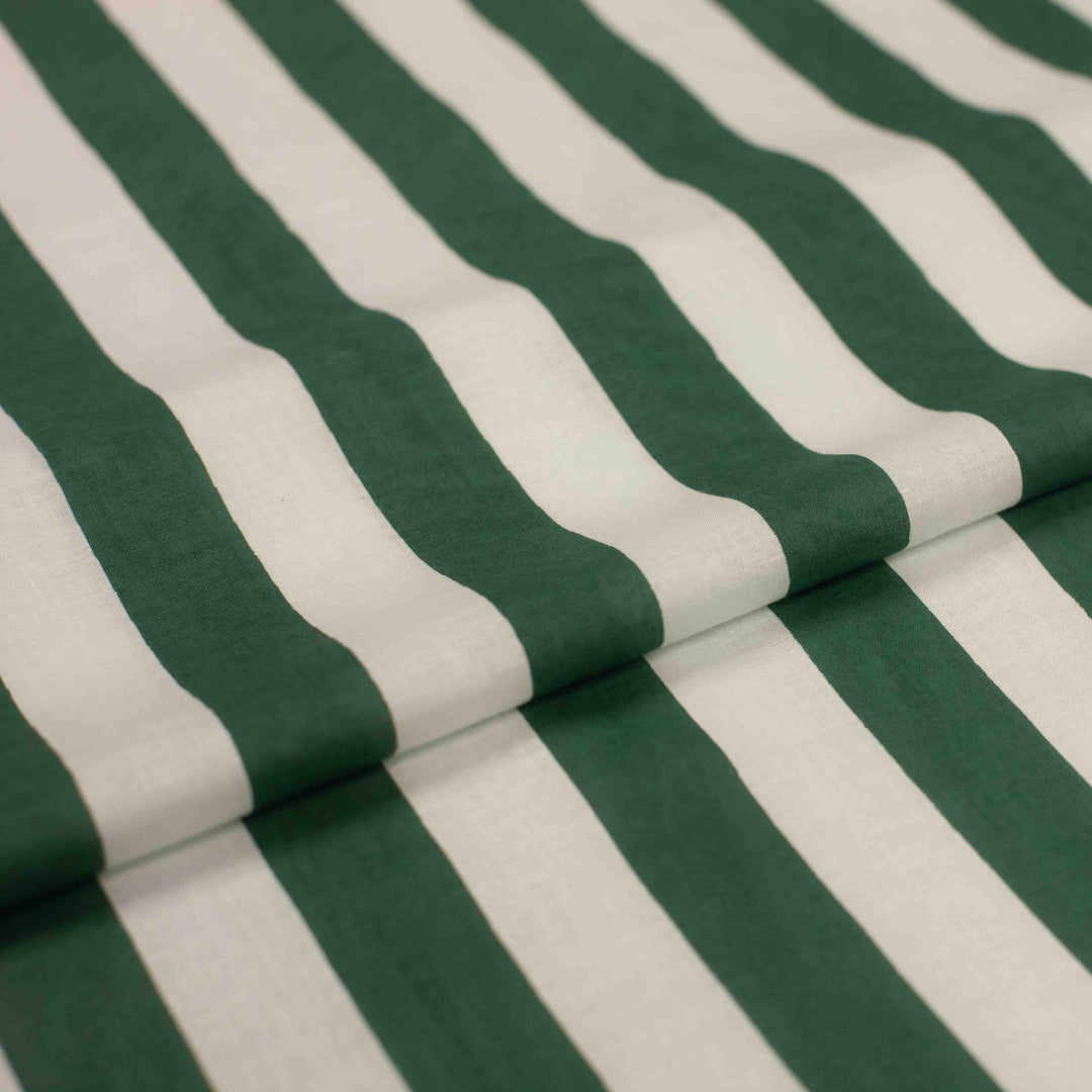Green and white striped Indian cotton fabric – 100% cotton, 44" wide