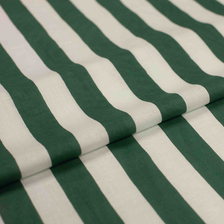 Green and white striped Indian cotton fabric – 100% cotton, 44" wide