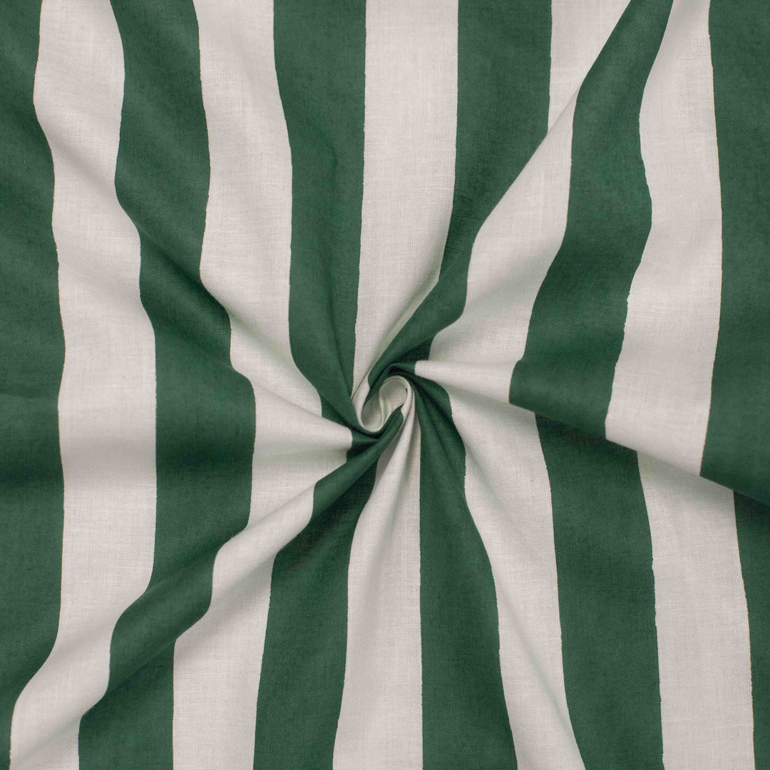 Green and white striped Indian cotton fabric – 100% cotton, 44" wide