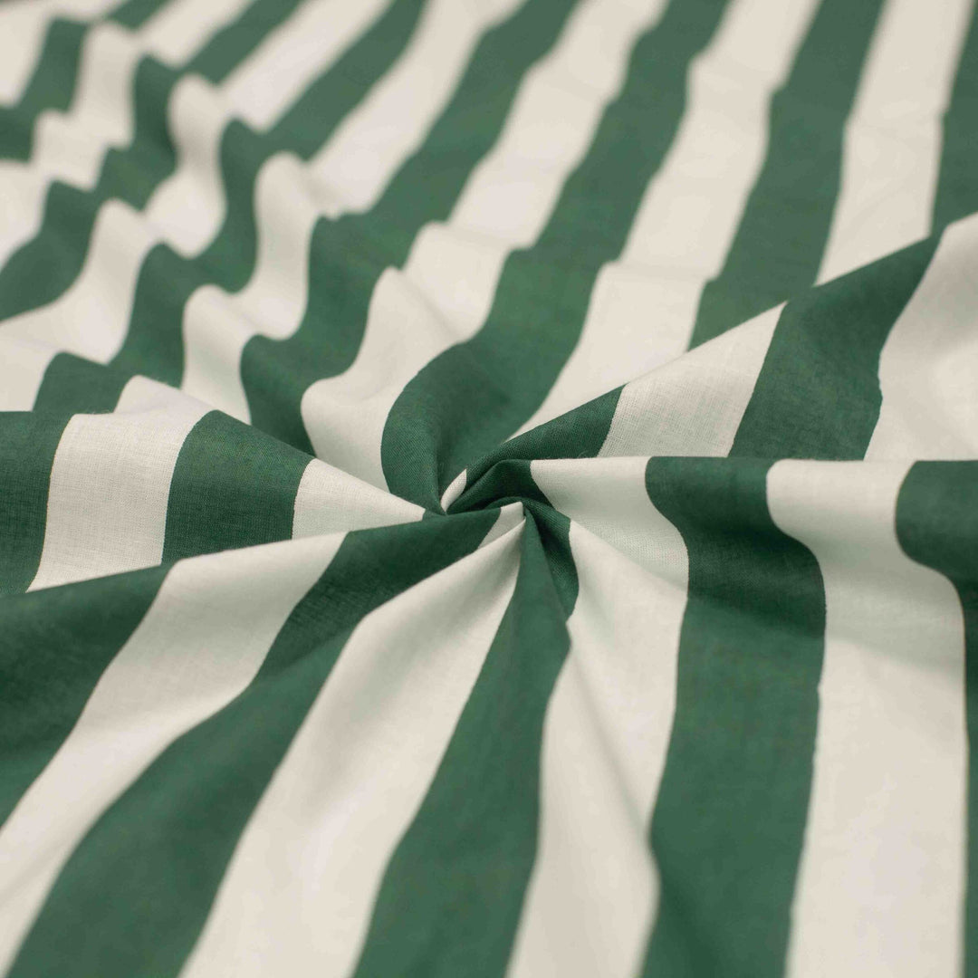Green and white striped Indian cotton fabric – 100% cotton, 44" wide