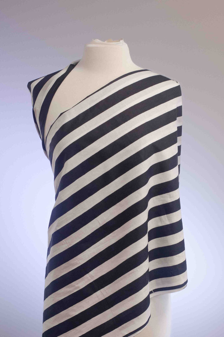 Navy and White Striped Cotton Fabric for Sewing - Lightweight & Breathable