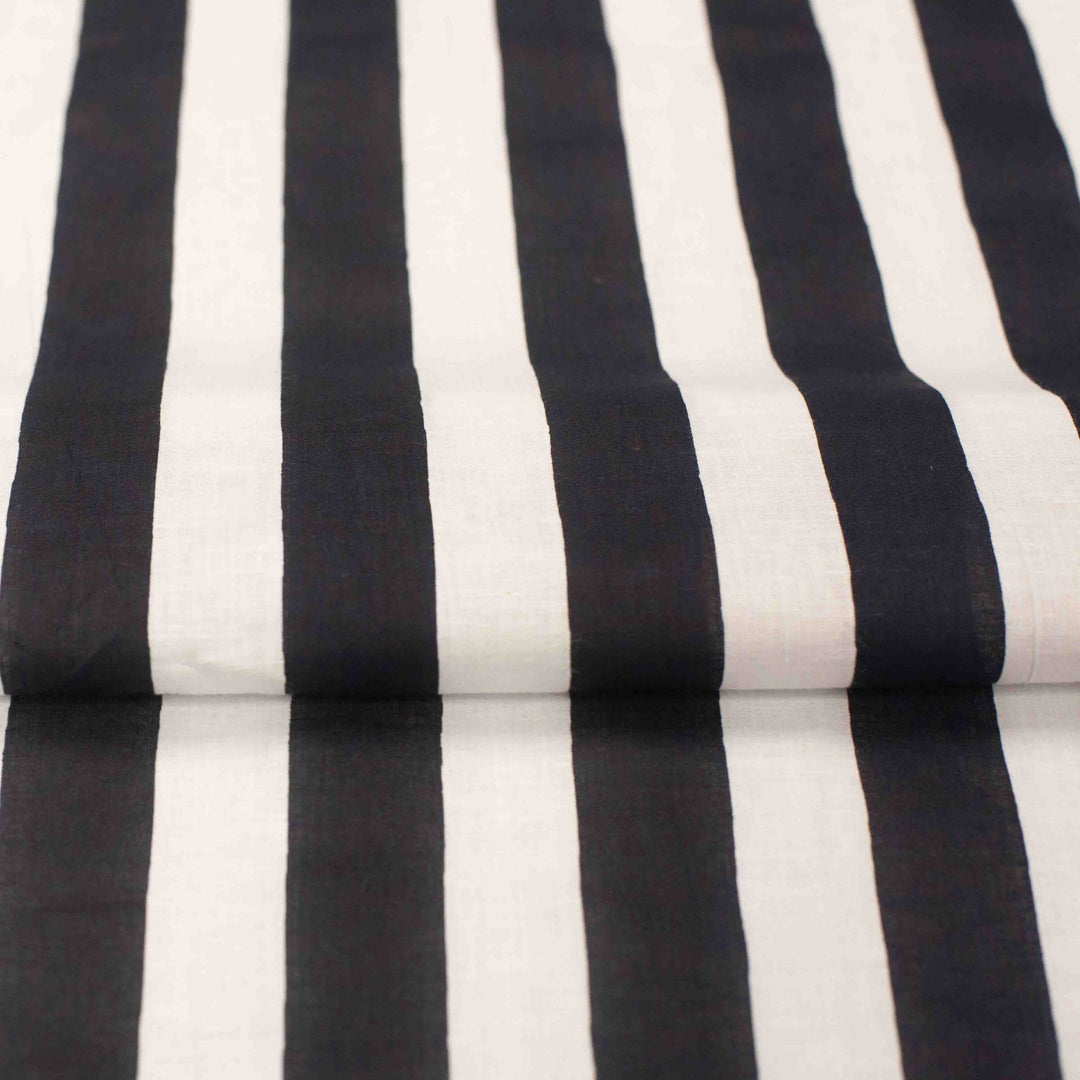 Navy and White Striped Cotton Fabric for Sewing - Lightweight & Breathable