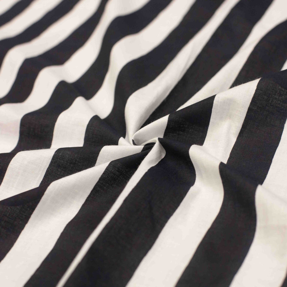 Navy and White Striped Cotton Fabric for Sewing - Lightweight & Breathable