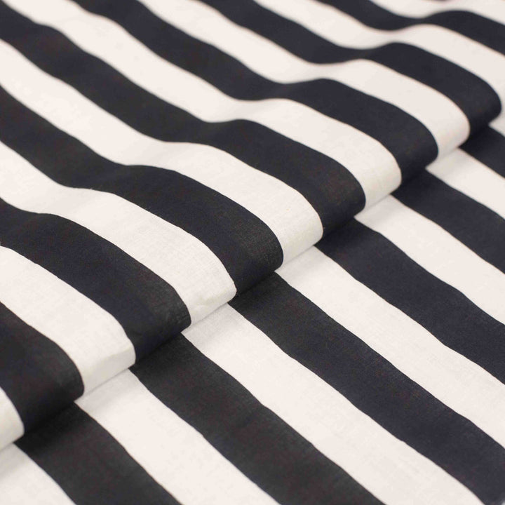 Navy and White Striped Cotton Fabric for Sewing - Lightweight & Breathable