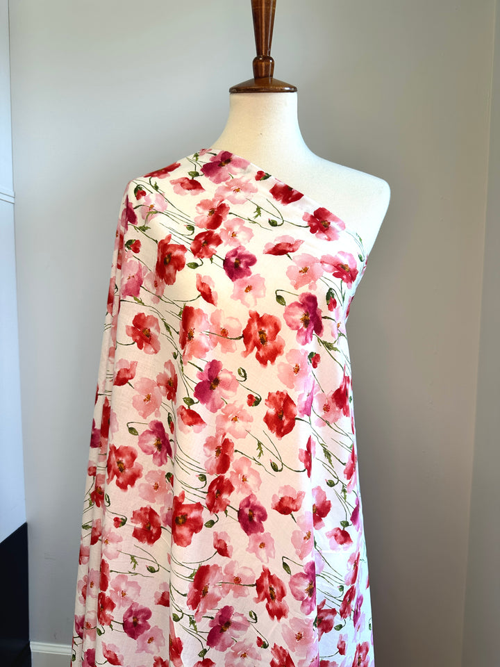 Japanese Cotton - Red & Pink Watercolor Poppies