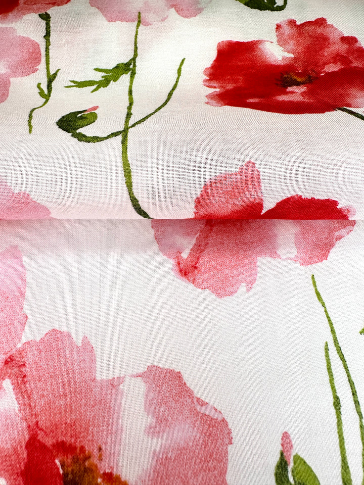 Japanese Cotton - Red & Pink Watercolor Poppies