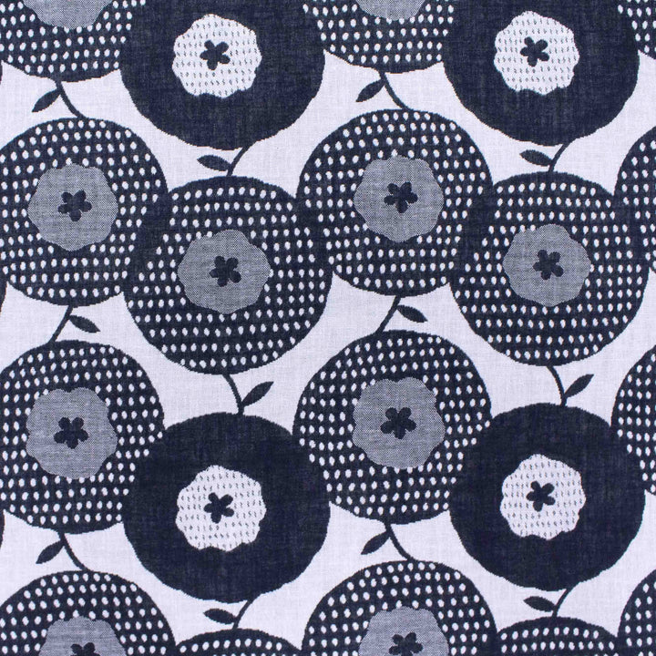 Japanese Cotton Double Jacquard - Black + White Flowers and Dots