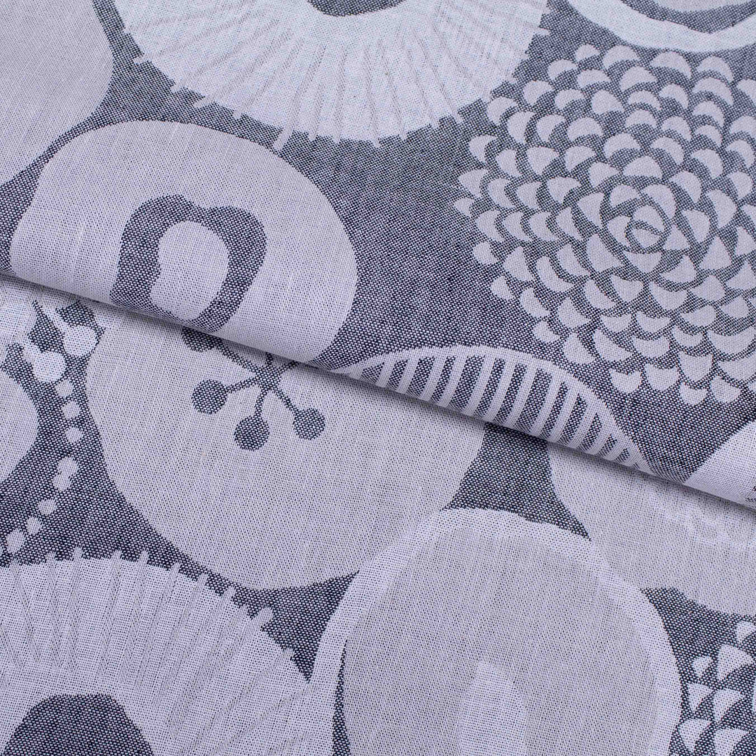 Japanese Cotton Double Jacquard - White + Black Floral