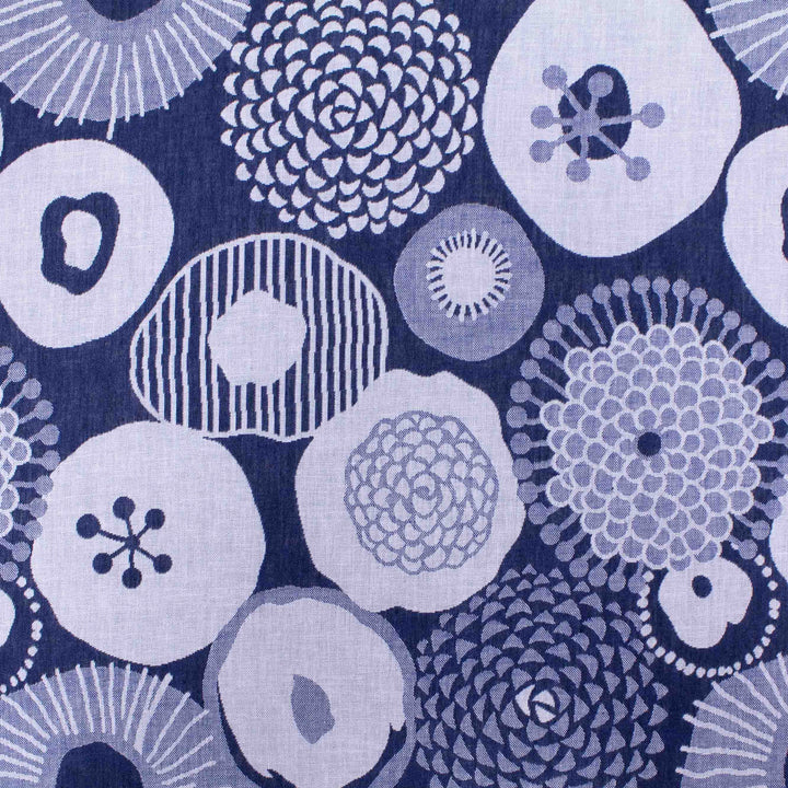 Japanese Cotton Double Jacquard - White + Navy Floral