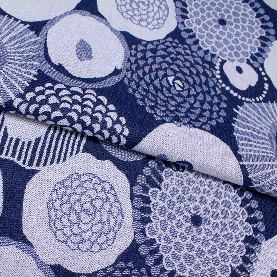 Japanese Cotton Double Jacquard - White + Navy Floral