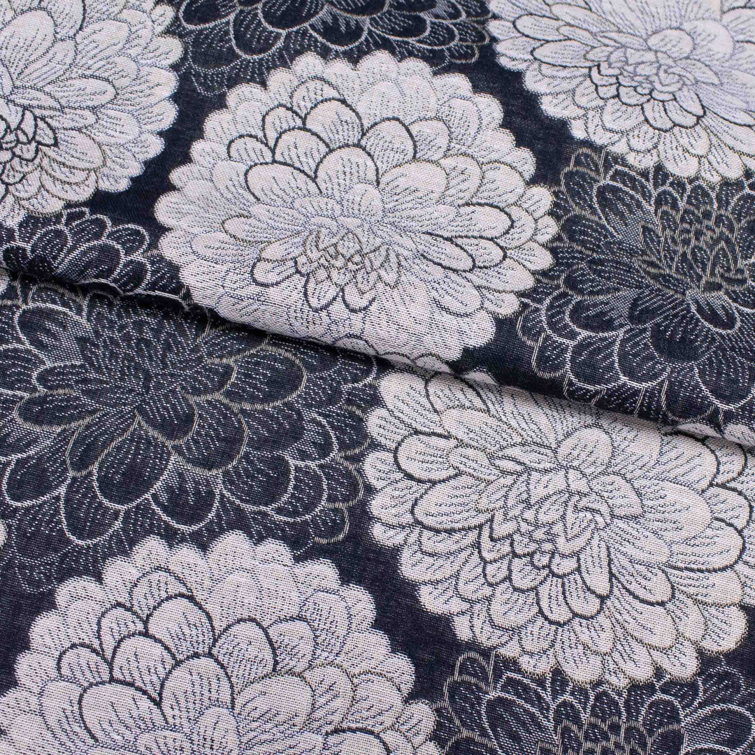 Japanese Cotton Jacquard - Dahlias Beige on Black (Reversible)