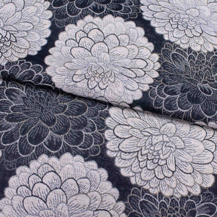 Japanese Cotton Jacquard - Dahlias Beige on Black (Reversible)