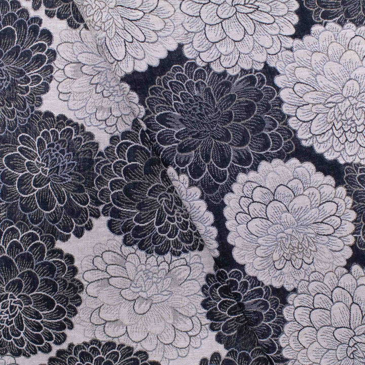 Japanese Cotton Jacquard - Dahlias Beige on Black (Reversible)