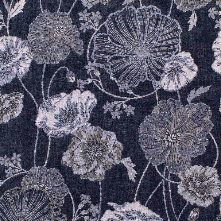 Japanese Cotton Jacquard - Poppies Charcoal + Beige (Reversible)