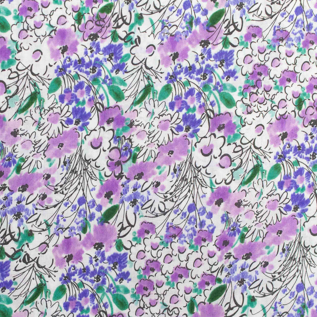 Japanese Cotton Lawn - Watercolor Floral - Purple and Yellow
