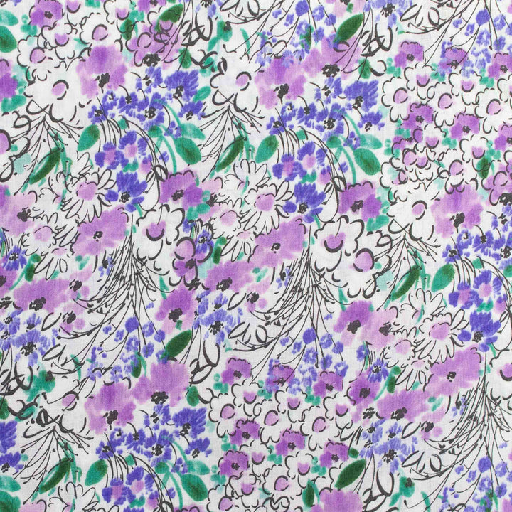 Japanese Cotton Lawn - Watercolor Floral - Purple and Yellow