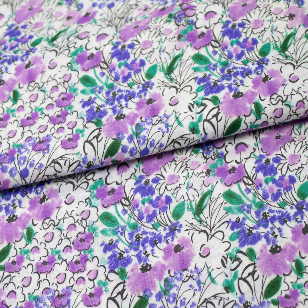 Japanese Cotton Lawn - Watercolor Floral - Purple and Yellow