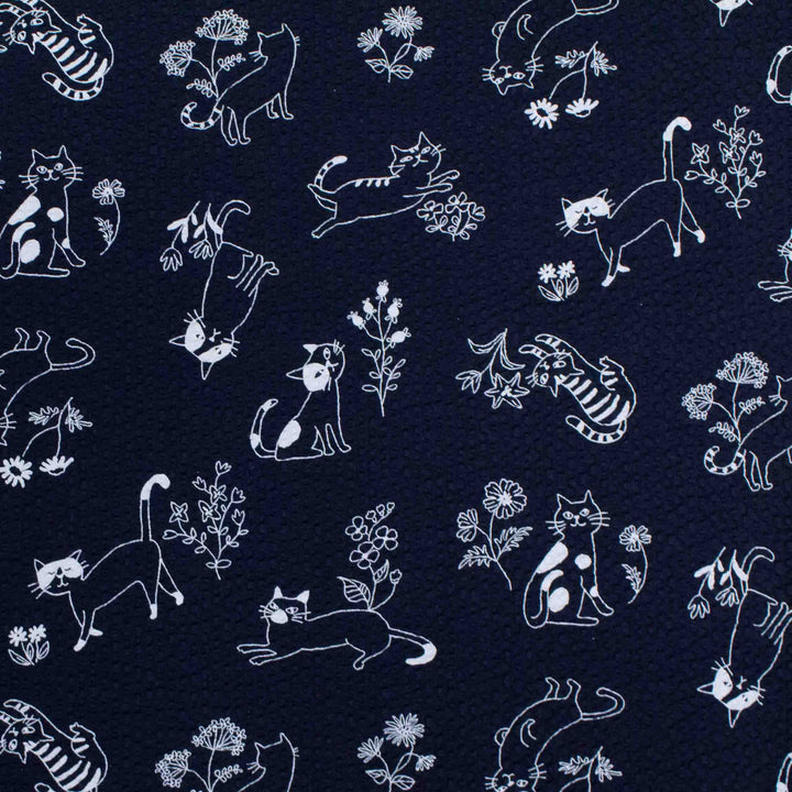 Japanese Cotton Lawn Ripple - Cats + Flowers