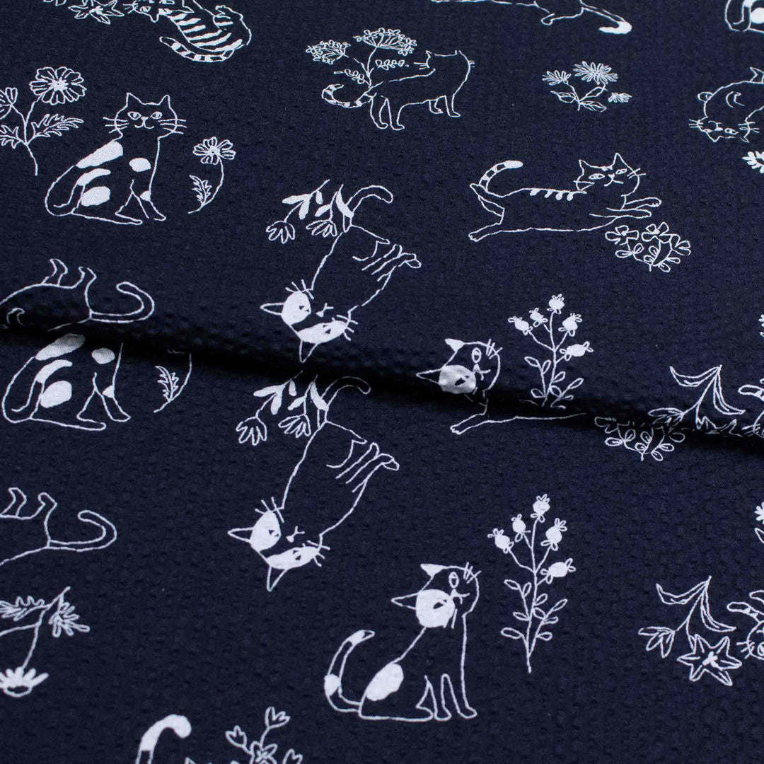 Japanese Cotton Lawn Ripple - Cats + Flowers