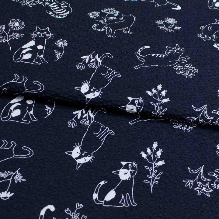 Japanese Cotton Lawn Ripple - Cats + Flowers