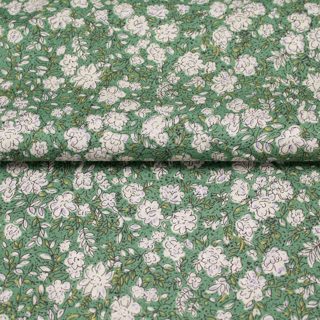 Japanese Cotton Lawn - Busy Sketch Floral - Green