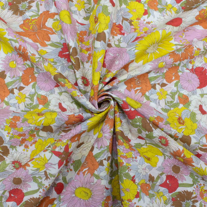 Japanese Cotton Lawn - Flownny Floral - Red, Orange, Pink