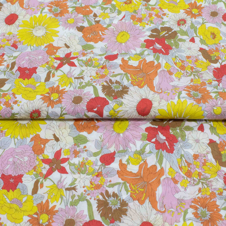 Japanese Cotton Lawn - Flownny Floral - Red, Orange, Pink