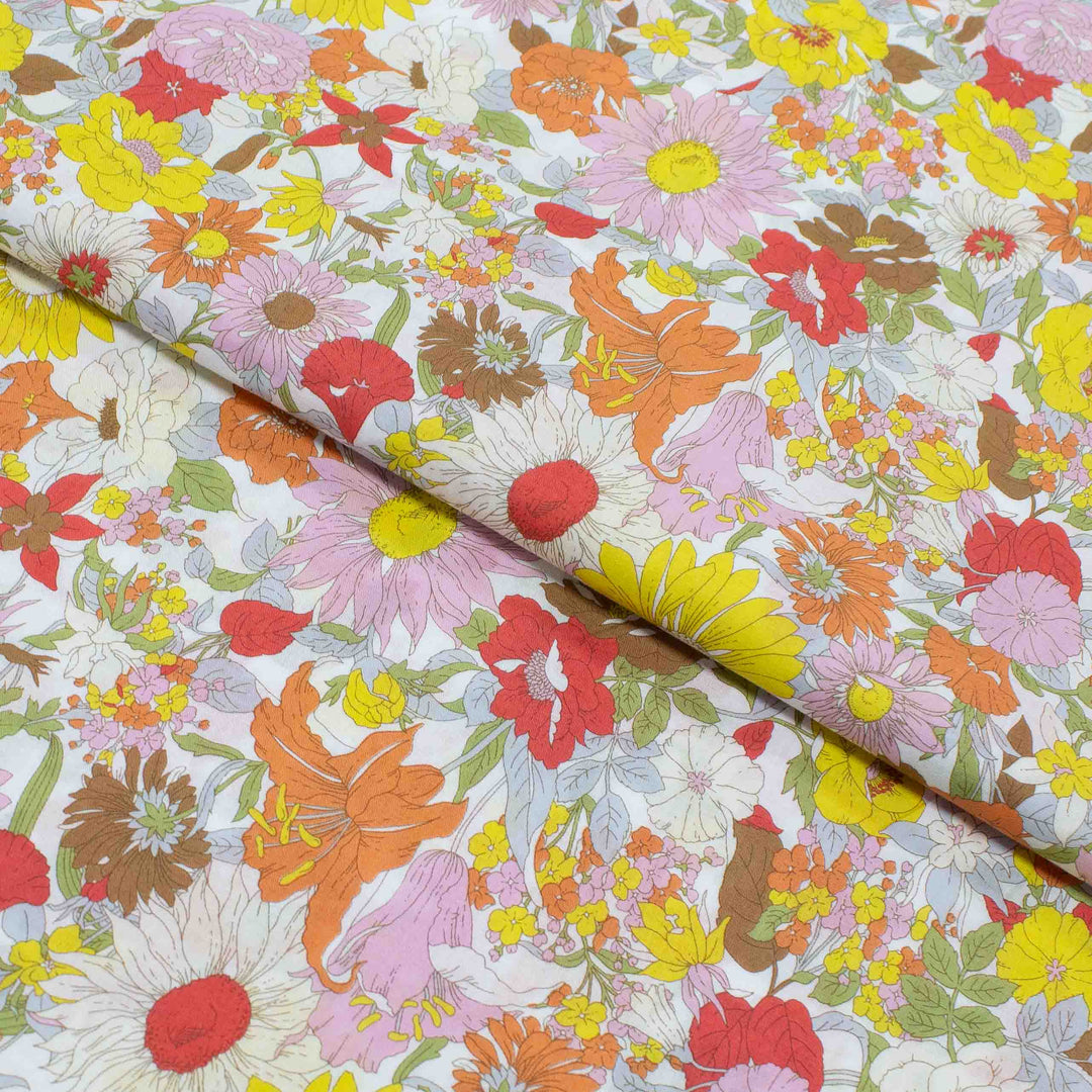 Japanese Cotton Lawn - Flownny Floral - Red, Orange, Pink