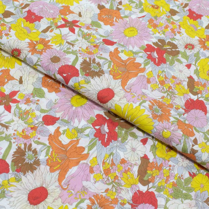 Japanese Cotton Lawn - Flownny Floral - Red, Orange, Pink