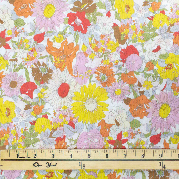 Japanese Cotton Lawn - Flownny Floral - Red, Orange, Pink