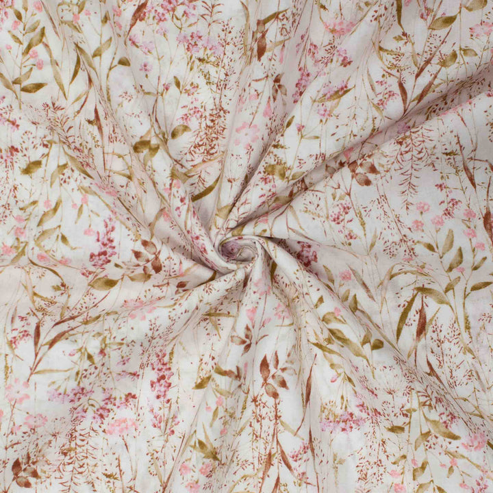 Japanese Cotton Lawn - Leafy Wildflowers - Pink