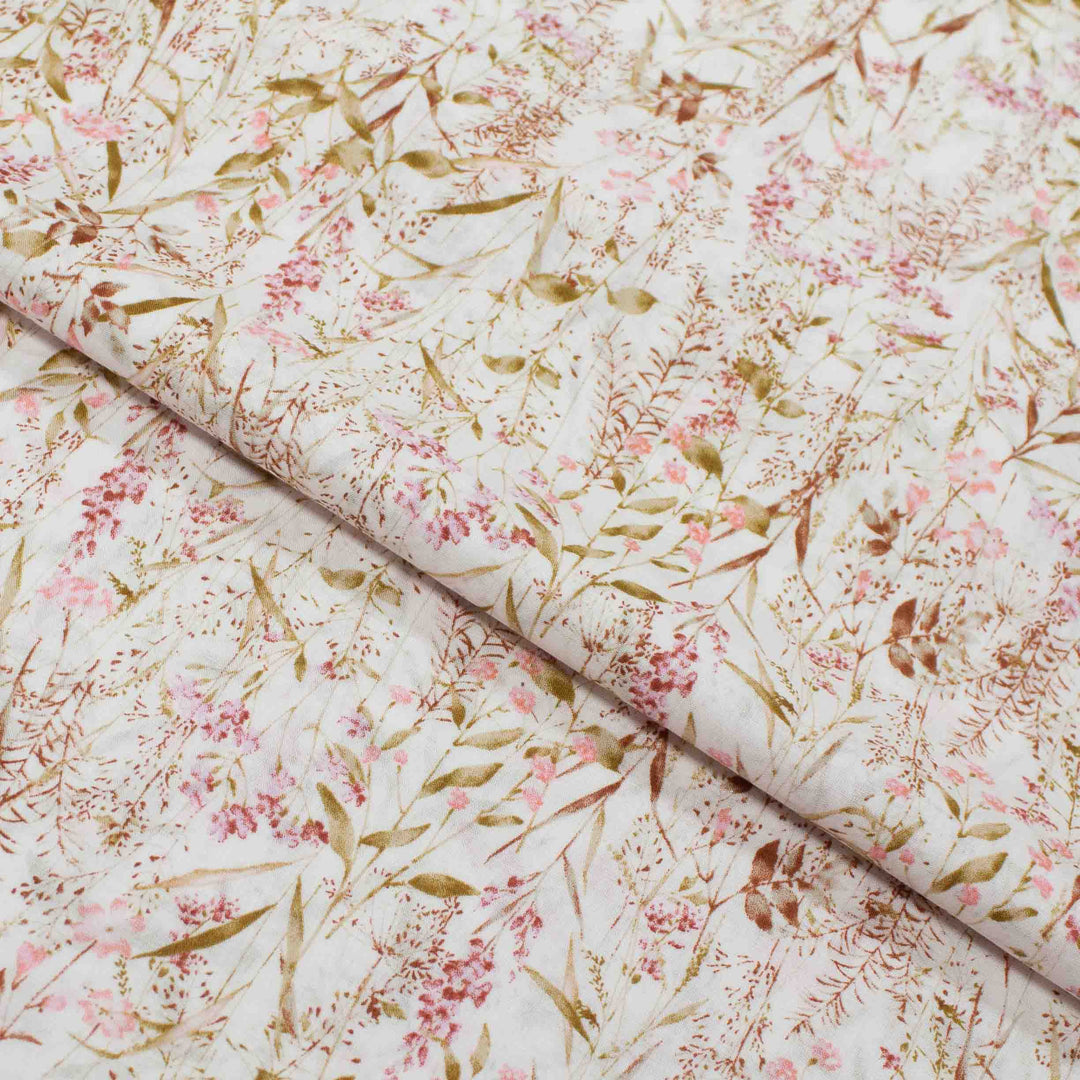 Japanese Cotton Lawn - Leafy Wildflowers - Pink