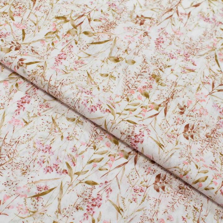 Japanese Cotton Lawn - Leafy Wildflowers - Pink