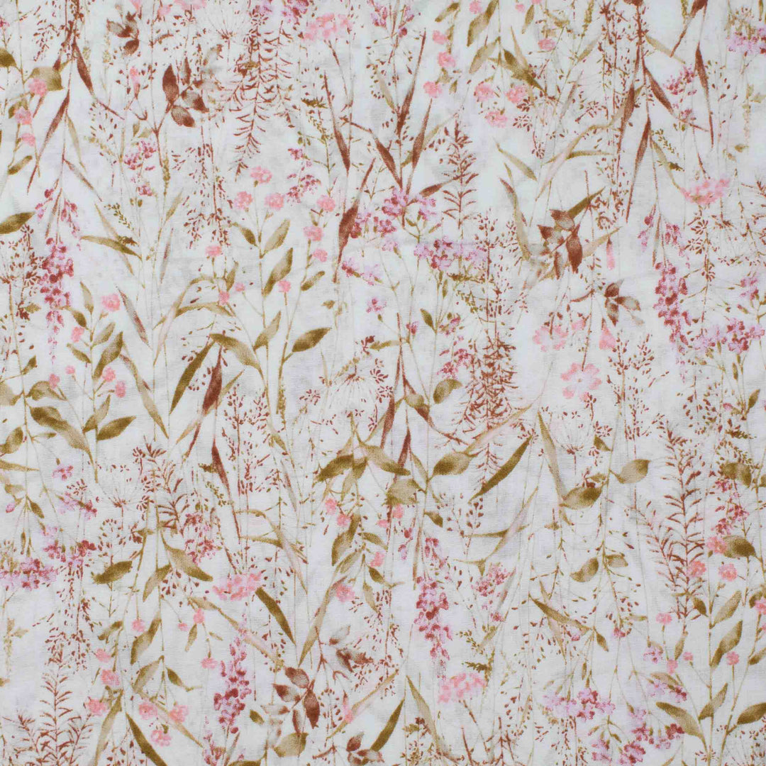 Japanese Cotton Lawn - Leafy Wildflowers - Pink